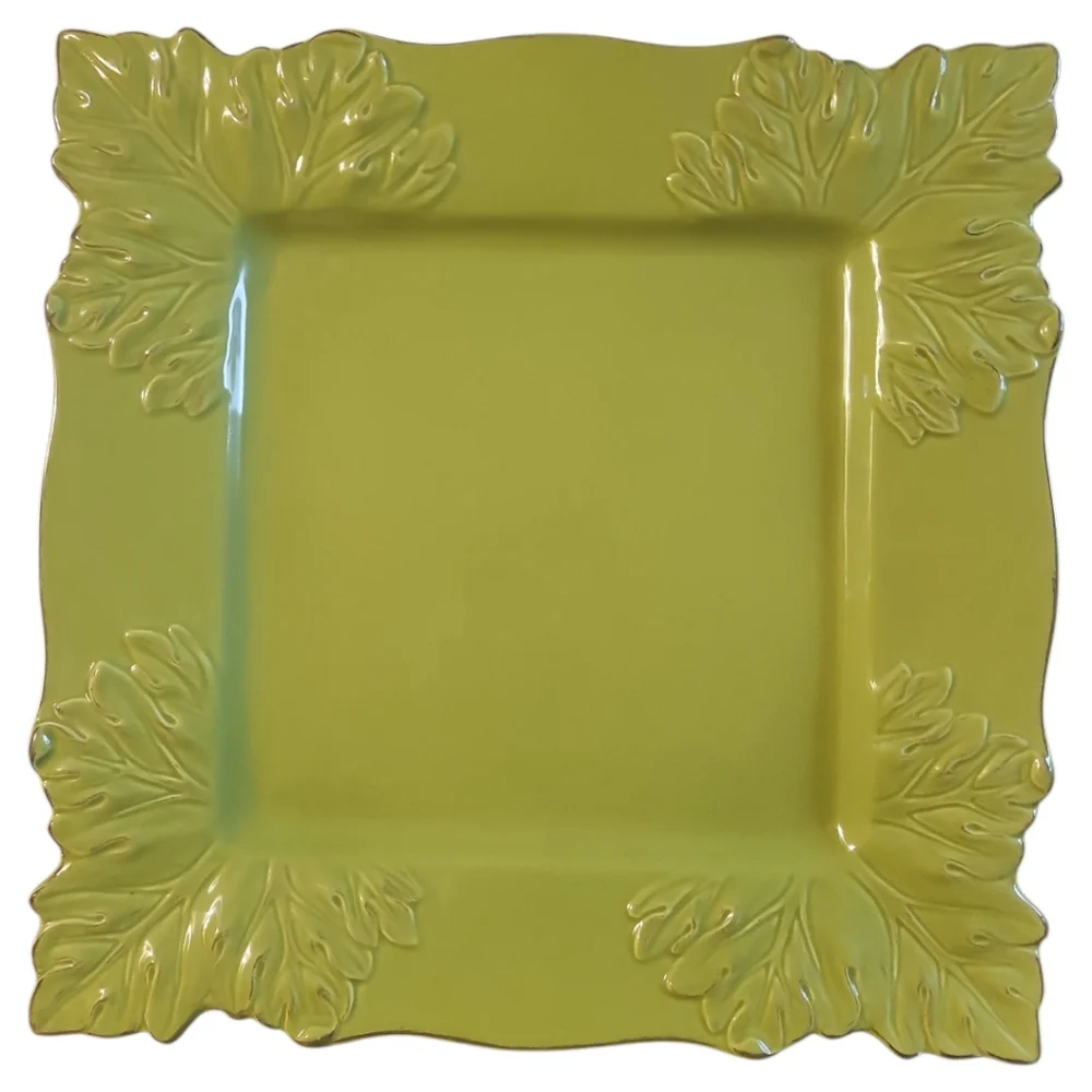 ARTE Florum Inc. Maple Leaf Green Square Embossed Plate Platter 12.5